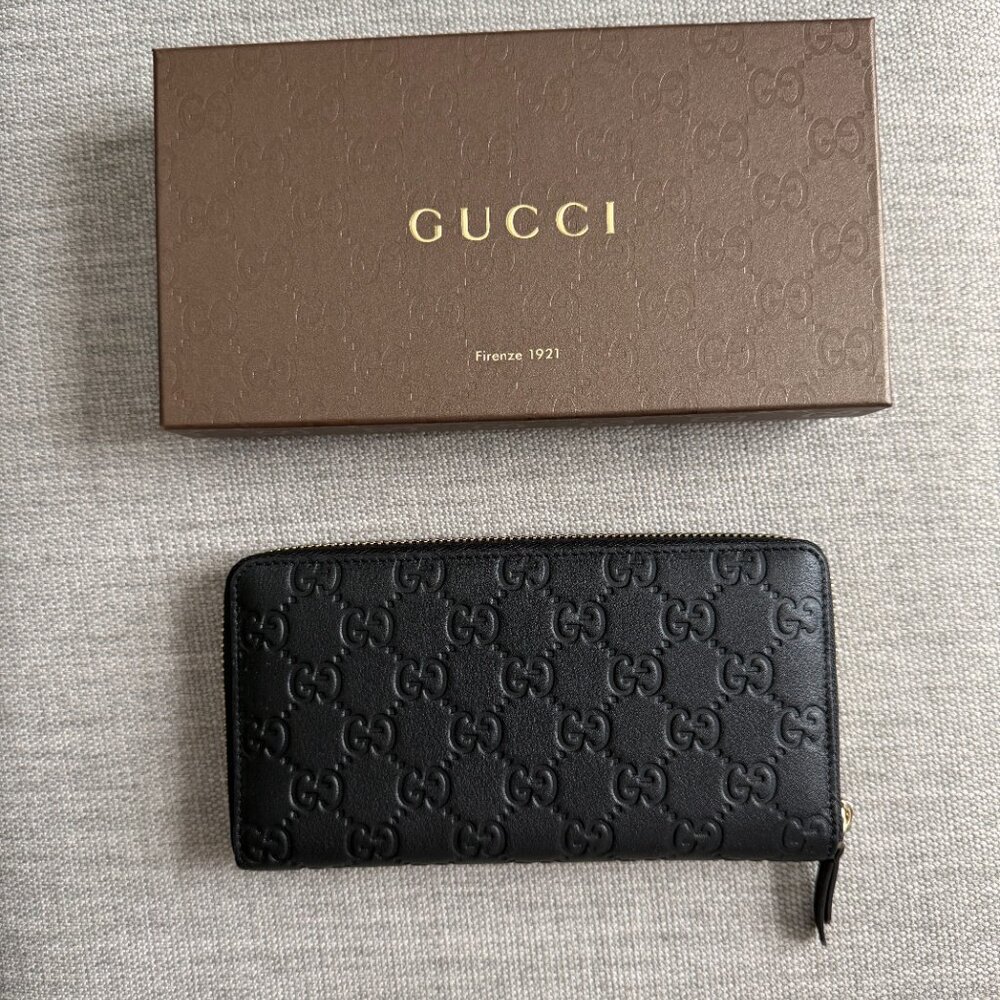 Unisex Gucci Black Guccissima Leather Zip Wallet - Picture 6 of 8